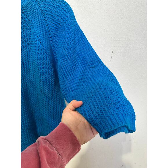 Vintage PIERRE CARDIN Royal Blue Shoulder Padded Cable Knit Sweater Size Medium - Picture 4 of 7